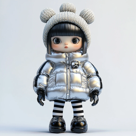 银色羽绒服女孩透明树脂玩具