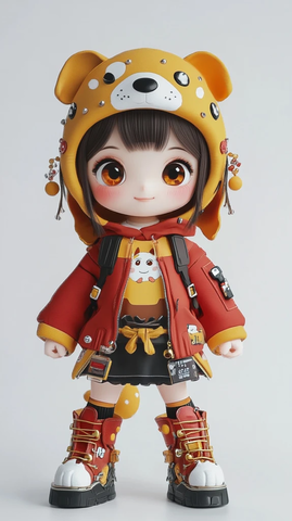 女孩戴狗帽站立盲盒玩具