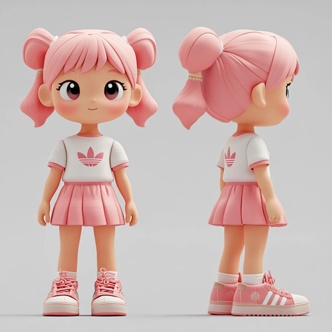 粉色头发女孩穿短裙运动鞋