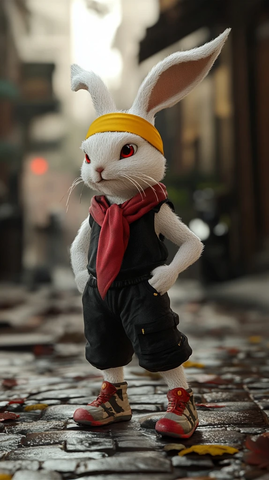 白兔运动装红围巾细节