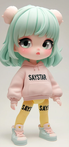 绿色短发女孩玩偶模型