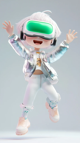 女孩戴眼镜触摸虚拟跳跃