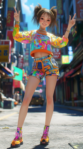 少女欢笑街景动漫渲染