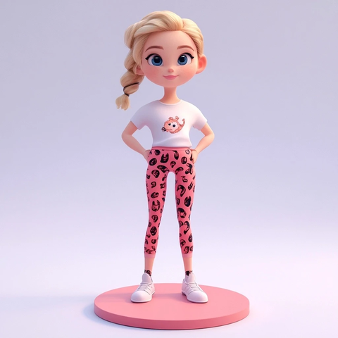 粉色蛇纹紧身裤女孩站立