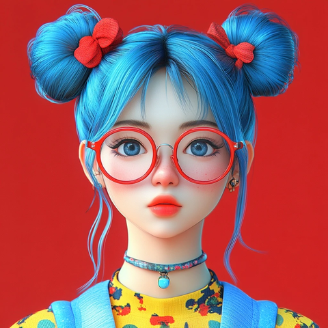 蓝发女孩眼镜渲染