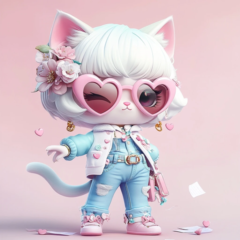 忙碌猫咪的粉色心形眼镜