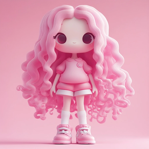 粉色长发卡通角色盲盒玩具
