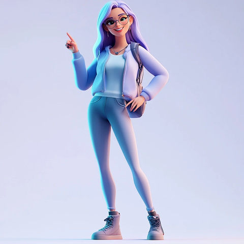 角色休闲装指物微笑