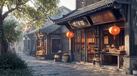 古色古香的传统中式街道店铺