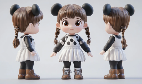 熊猫装扮小姑娘微笑全身图