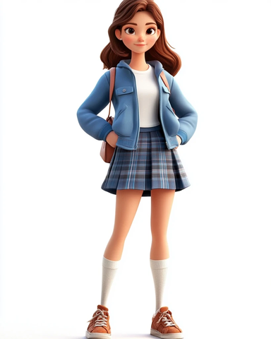 蓝衣格裙女孩卡通造型