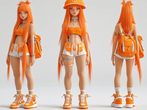 橙发女孩潮流街头服饰