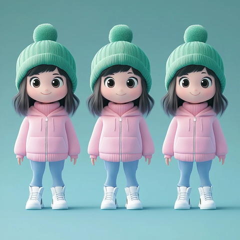 绿色帽子粉色毛衣女孩