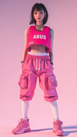 粉色背心裤装女性模特