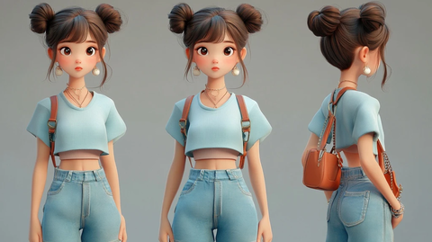 公主切发型双球辫网红女孩