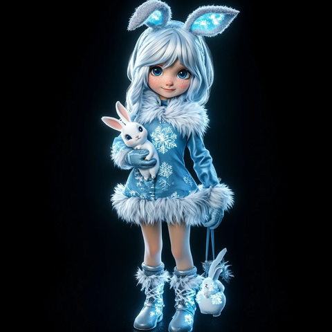 冰晶女孩与白兔冬日装