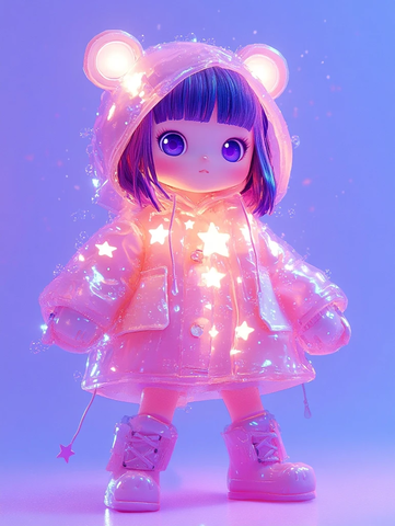穿透明熊雨衣的可爱女孩