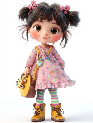 小女孩粉色花朵连衣裙皮靴