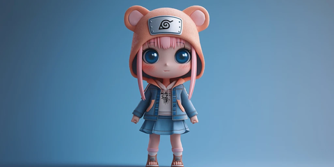 樱花少女戴柴犬帽牛仔裙