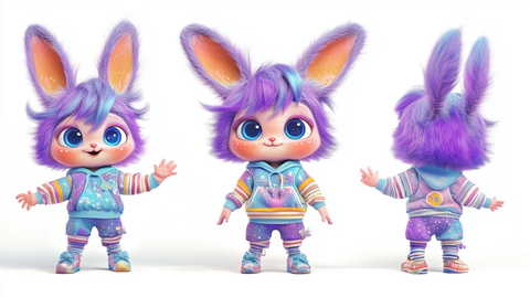 紫色毛绒生物多种姿势与服装