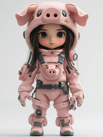 猪形帽子女孩盲盒玩具