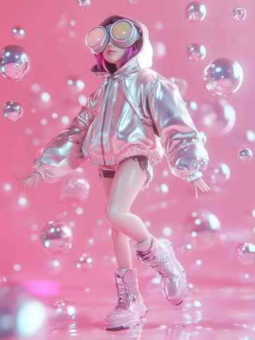 未来女孩银色雨衣浮球场景