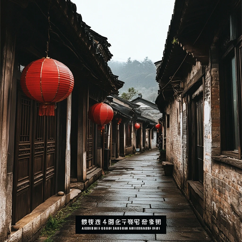 古巷红灯笼高挂尽显古朴静谧氛围