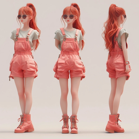 红色工装裤女孩盲盒玩具