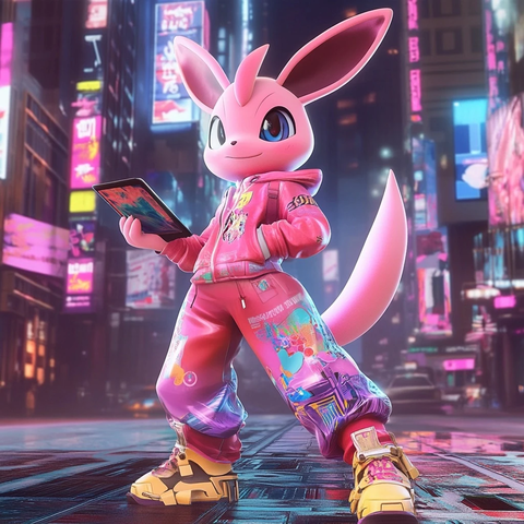 粉红宝可梦设计师手持数码设备