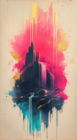 黑白粉色岛屿瀑布图形