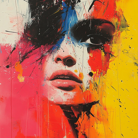 女人与泼墨抽象画