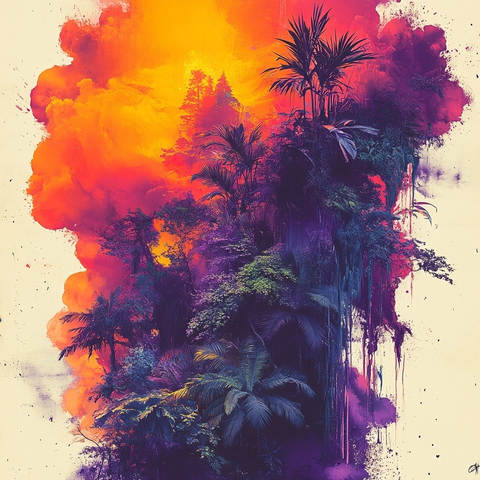 热带丛林霓虹梦幻植被