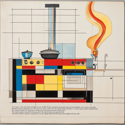 几何形体烤箱与抽象烟雾