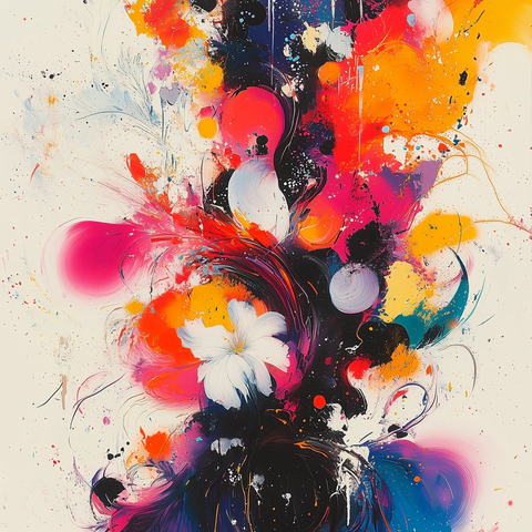 彩色墨水花卉火焰人物画