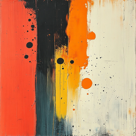 黑白橙点彩厚涂长形画