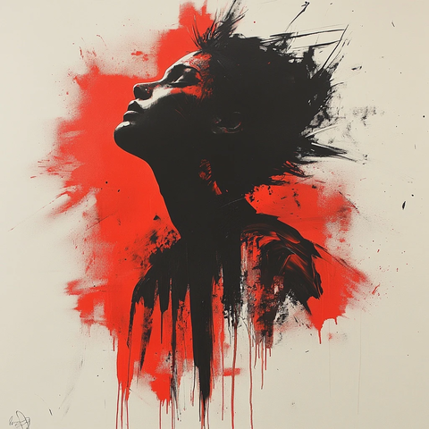 黑红泼墨女性艺术插画