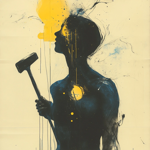 铁锤击头纸艺插画