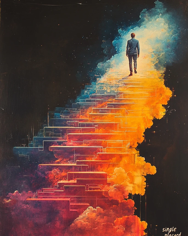 西装男子攀爬彩色阶梯