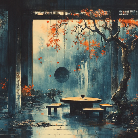 张大千泼墨室内插画