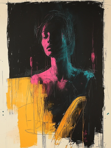 黄色椅子旁的人体素描