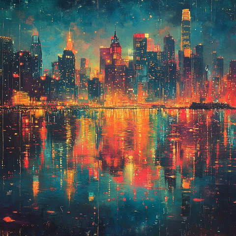 城市灯光镜面反射