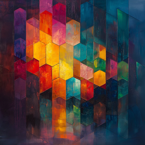 光影八面体抽象油画