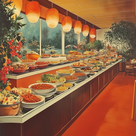 漫画风格自助餐插画