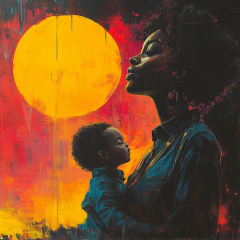 黑人母子胜利姿态