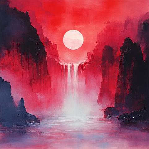 雪山之间红色洞穴