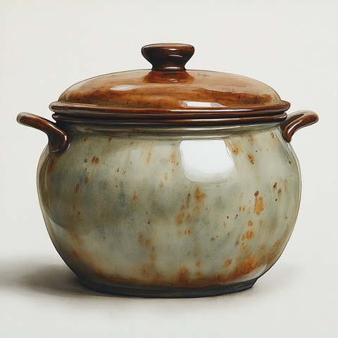 传统石器盖碗水彩画