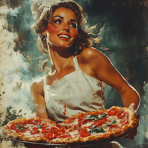 女厨师跳舞手持披萨