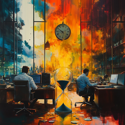 办公桌沙漏燃烧破碎时钟