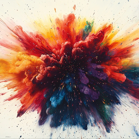 彩色烟花绽放中心球状爆发