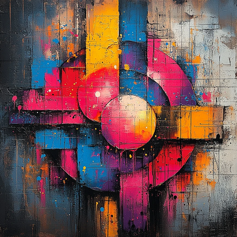 圆形涂鸦堆叠印刷风格